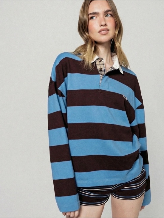 Dairy Boy Other - Relaxed Rugby Pullover in Blue and Brown with matching shorts